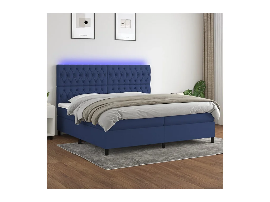 Boxspring met matras en LED stof blauw 200x200 cm