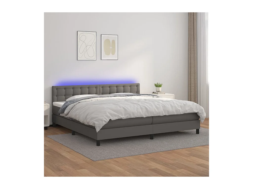 Sommier à lattes de lit avec matelas et LED Gris 200x200 cm