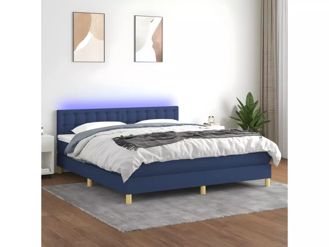 Kauf Unique Boxspringbett mit Matratze & LED Blau 180x200 cm Stoff