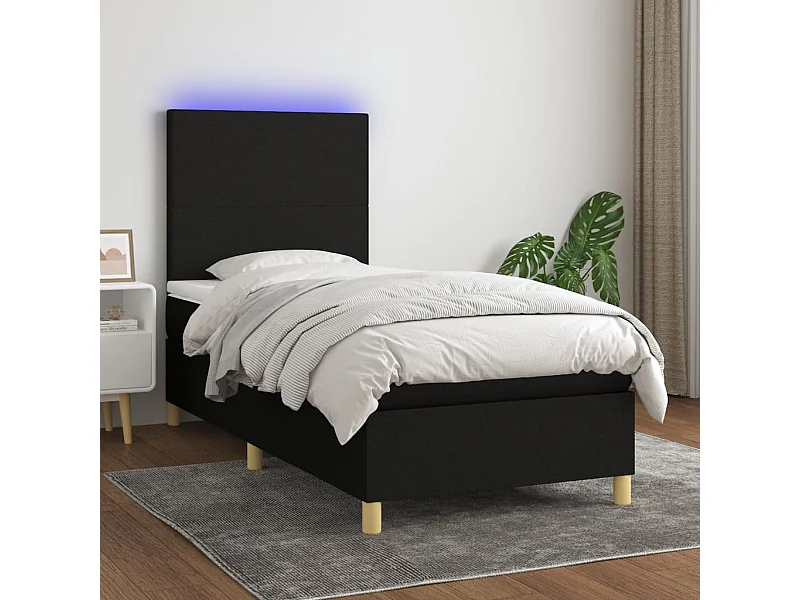 Boxspringbett mit Matratze & LED Schwarz 100x200 cm Stoff