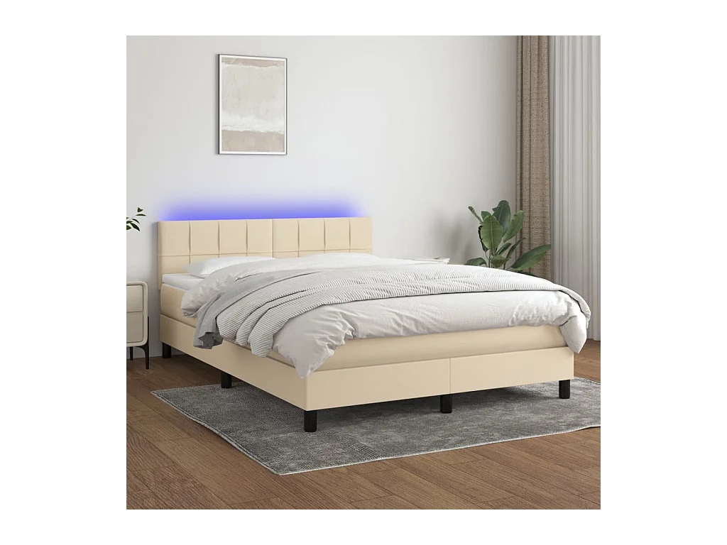 Sommier à lattes de lit avec matelas LED Crème 140x200 cm Tissu