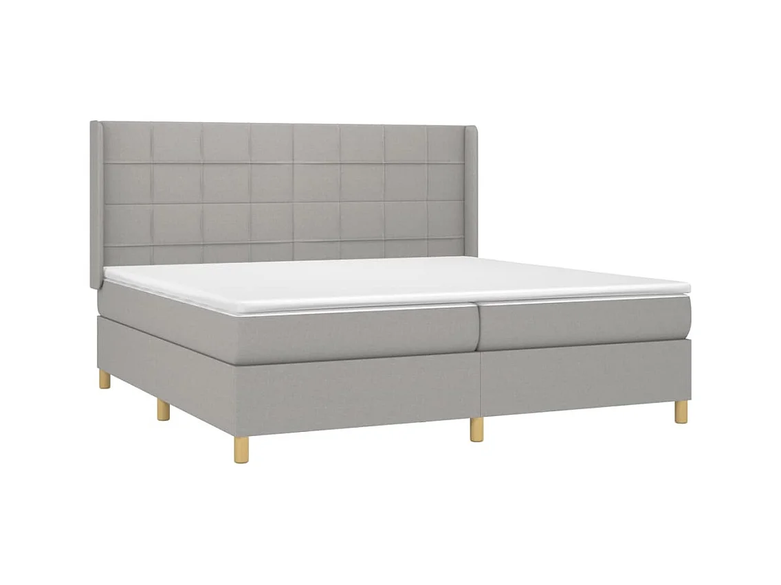 Cama box spring con colchón tela y LED gris claro 200x200 cm