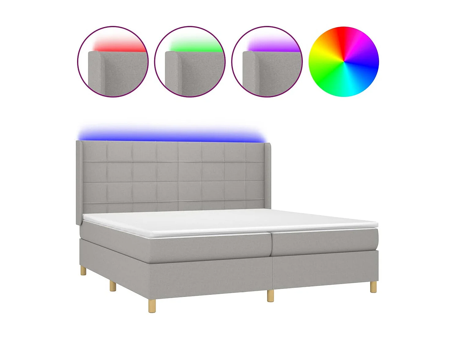 Sommier à lattes de lit matelas LED Gris clair 200x200 cm Tissu