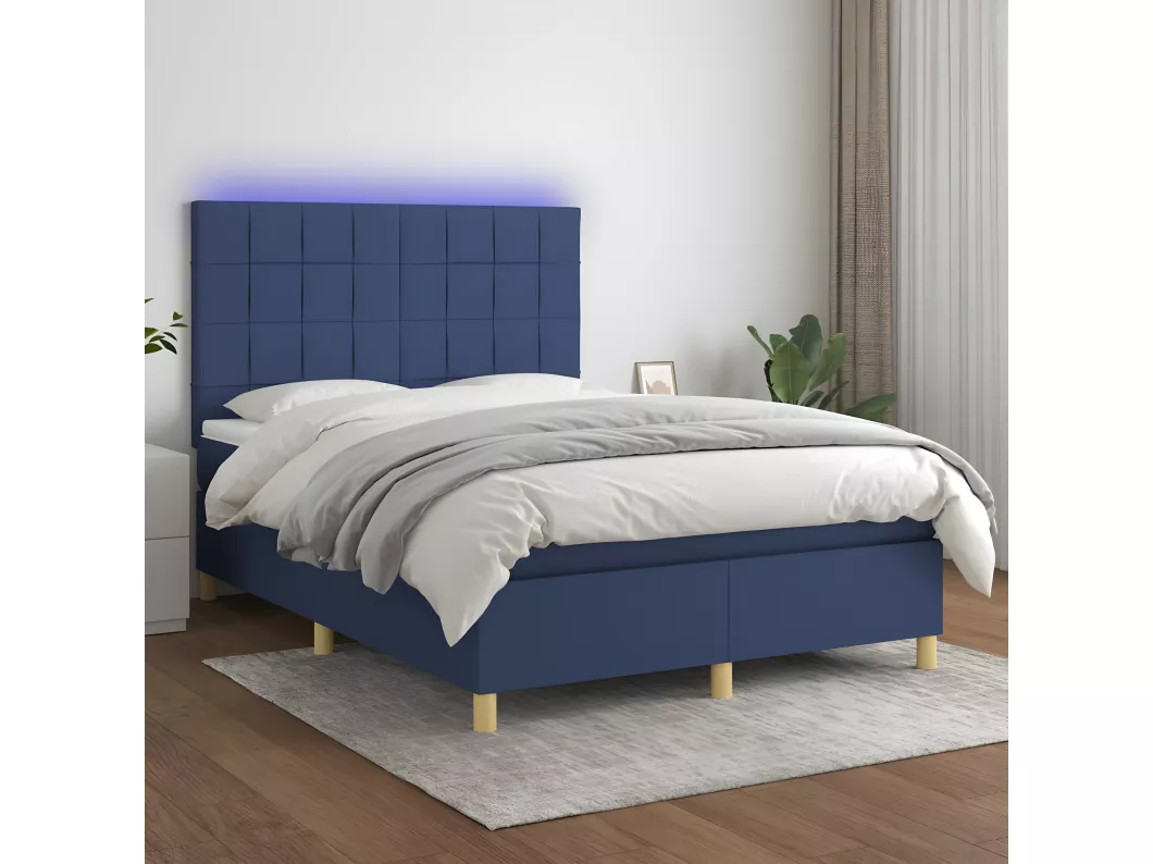 Kauf Unique Boxspringbett mit Matratze & LED Blau 140x190 cm Stoff