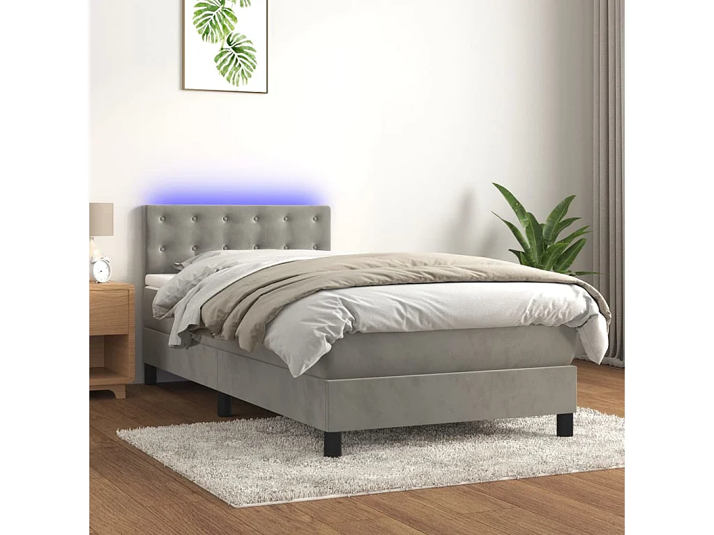 Sommier à lattes de lit avec matelas et LED Gris clair 90x190cm