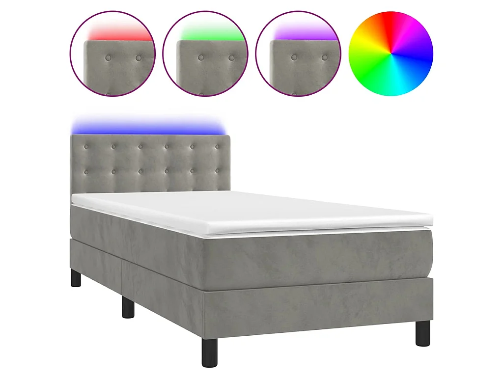 Sommier à lattes de lit avec matelas et LED Gris clair 90x190cm