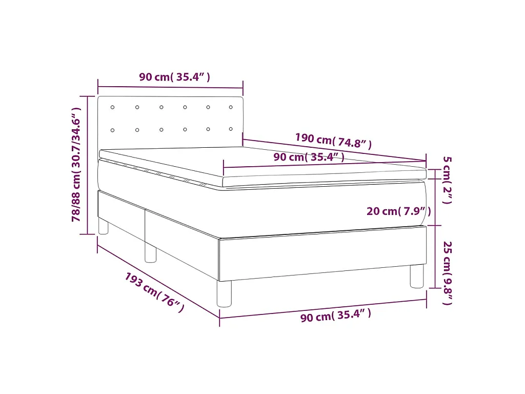 Sommier à lattes de lit avec matelas et LED Gris clair 90x190cm