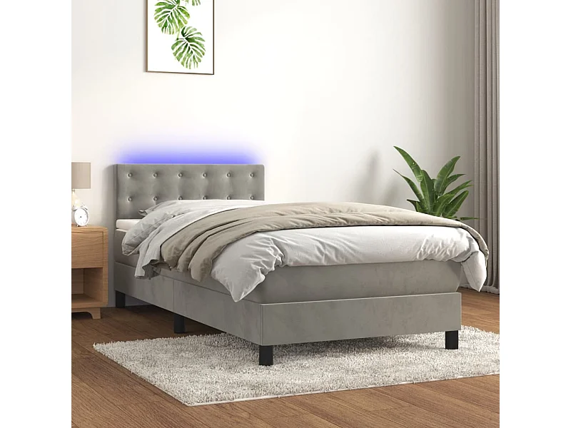 Boxspring met matras en LED fluweel lichtgrijs 90x190 cm