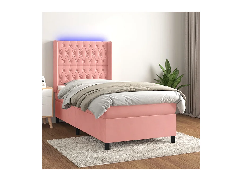 Sommier à lattes de lit matelas et LED Rose 100x200 cm Velours
