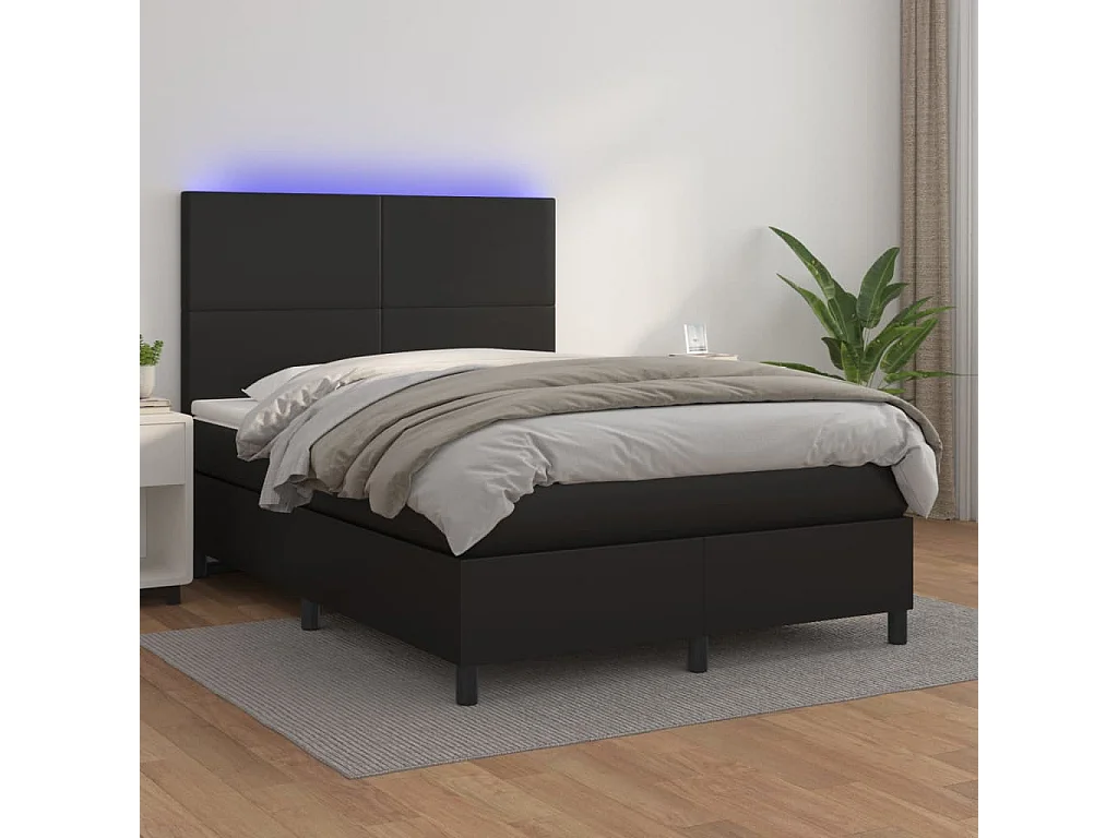 Boxspring met matras en LED kunstleer zwart 140x190 cm
