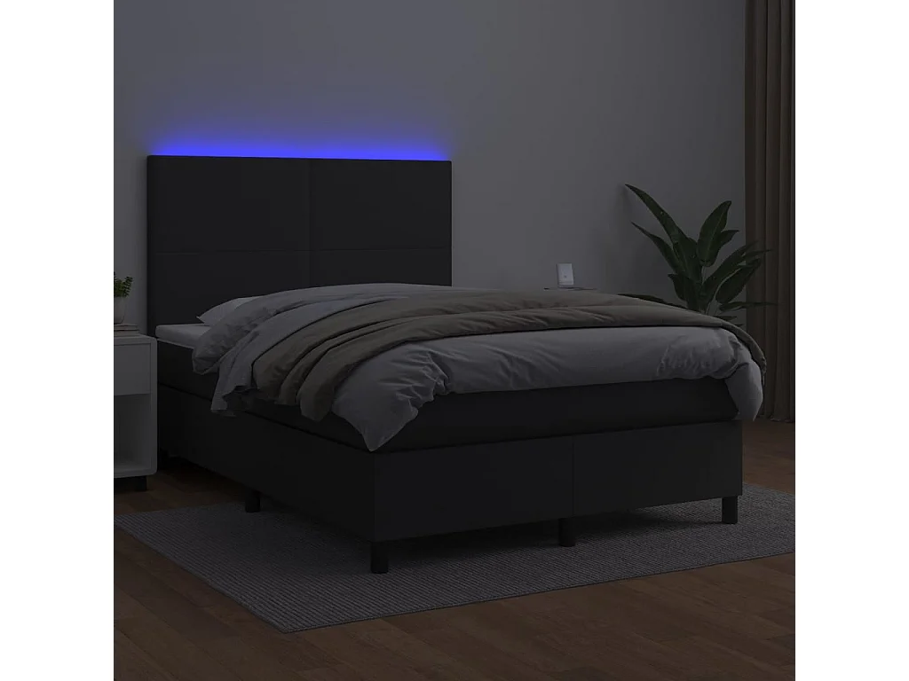 Sommier à lattes de lit avec matelas et LED Noir 140x190 cm