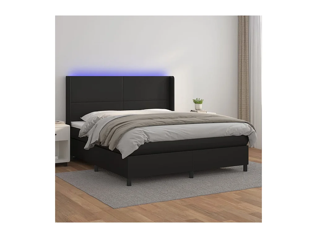 Sommier à lattes de lit matelas LED Noir 160x200cm Similicuir
