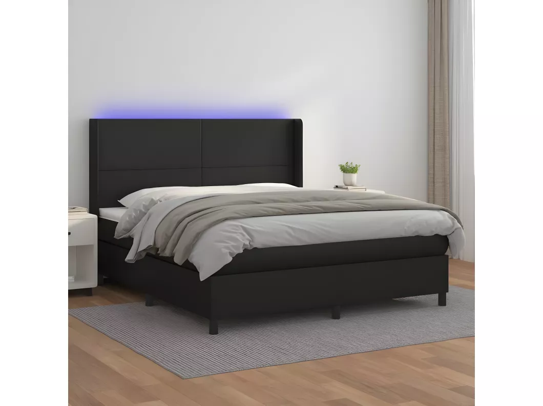 Kauf Unique Boxspringbett mit Matratze & LED Schwarz 160x200 cm Kunstleder