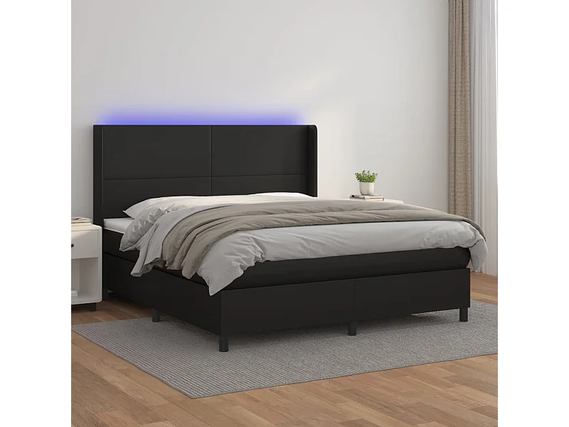 Sommier à lattes de lit matelas LED Noir 160x200cm Similicuir