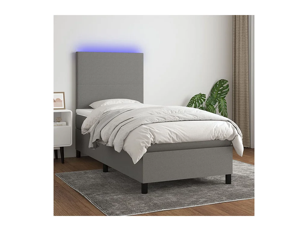 Sommier à lattes de lit avec matelas et LED Gris foncé 80x200cm