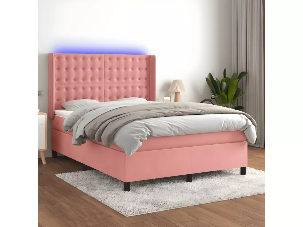 Kauf Unique Boxspringbett mit Matratze & LED Rosa 140x200 cm Samt