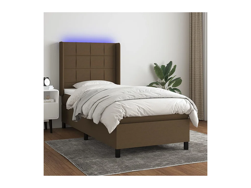 Letto a Molle Materasso e LED Marrone Scuro 90x200cm in Tessuto