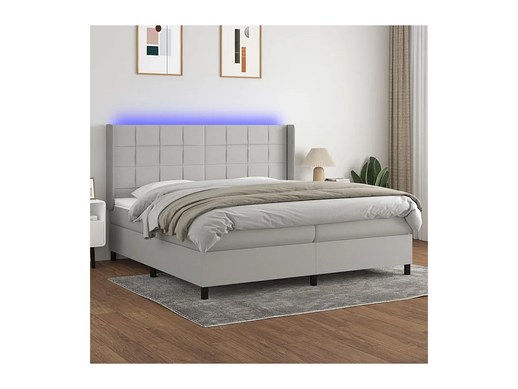 Sommier à lattes de lit matelas LED Gris clair 200x200 cm Tissu