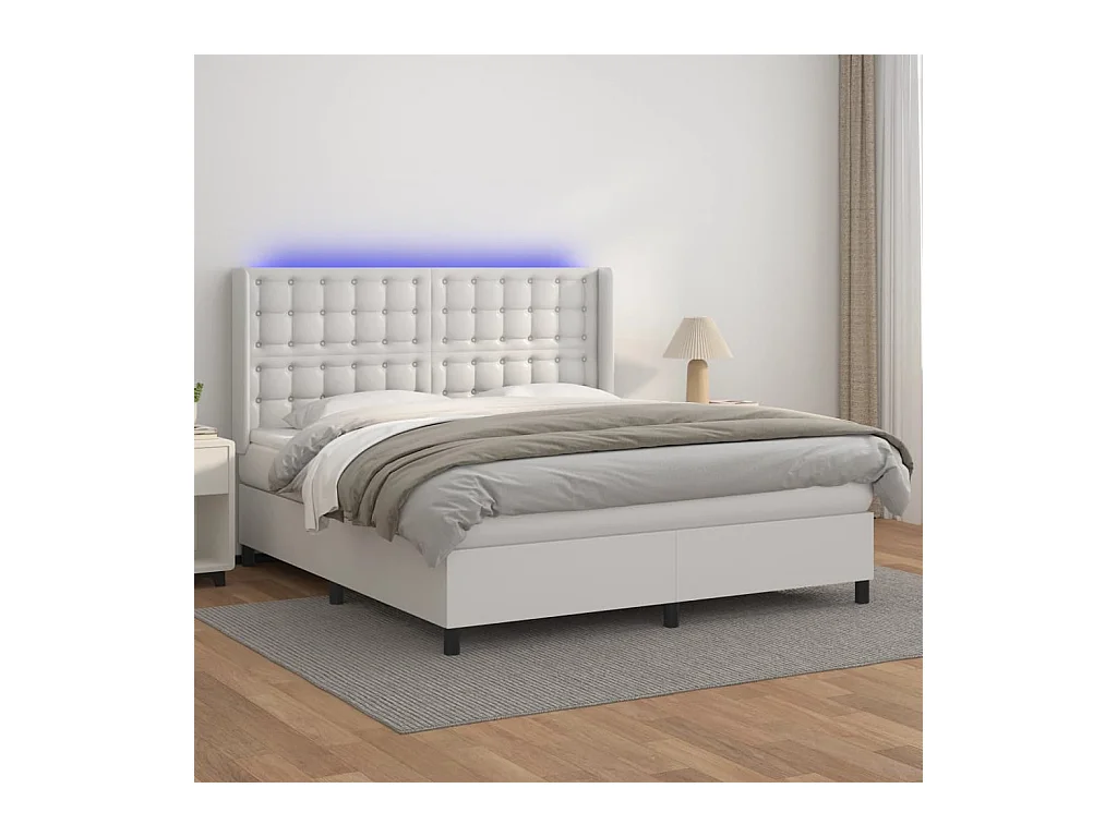 Sommier à lattes de lit matelas LED Blanc 180x200 cm Similicuir