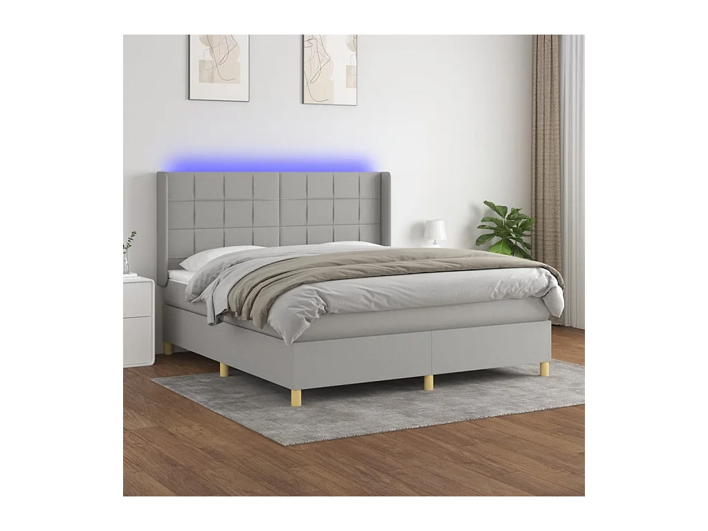 Sommier à lattes de lit matelas LED Gris clair 160x200 cm Tissu