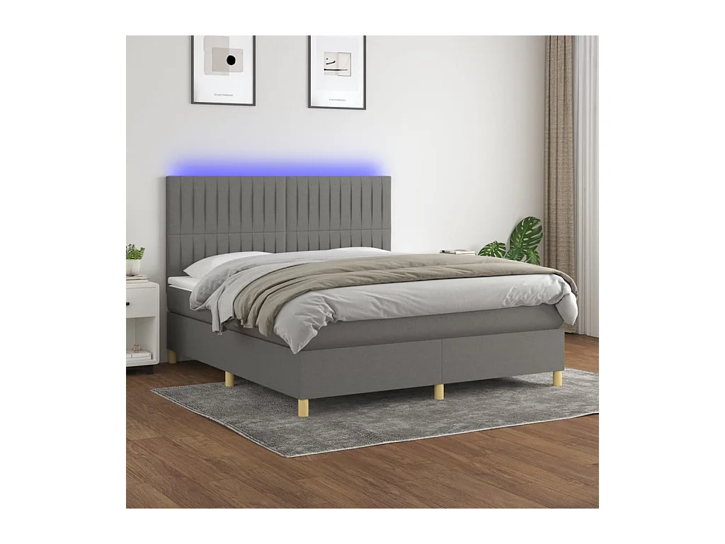 Sommier à lattes de lit et matelas et LED Gris foncé 180x200 cm
