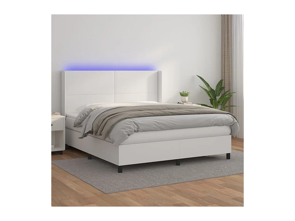 Sommier à lattes de lit matelas LED Blanc 160x200 cm Similicuir