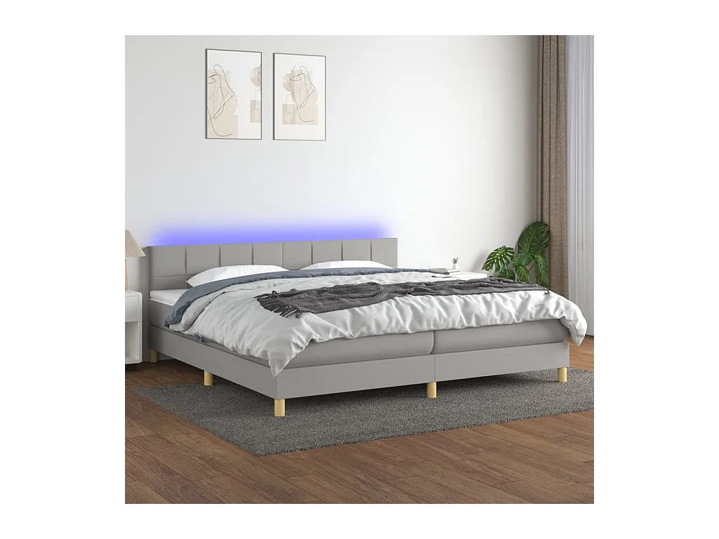 Sommier à lattes de lit matelas LED Gris clair 200x200 cm Tissu