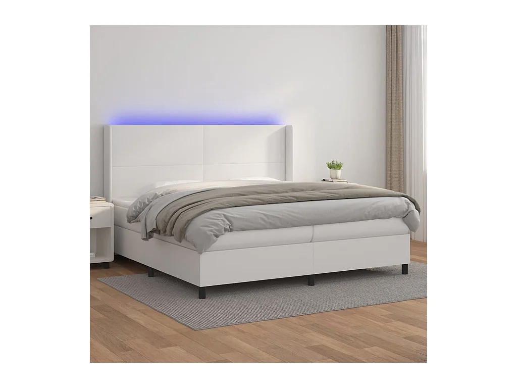 Sommier à lattes de lit matelas LED Blanc 200x200 cm Similicuir
