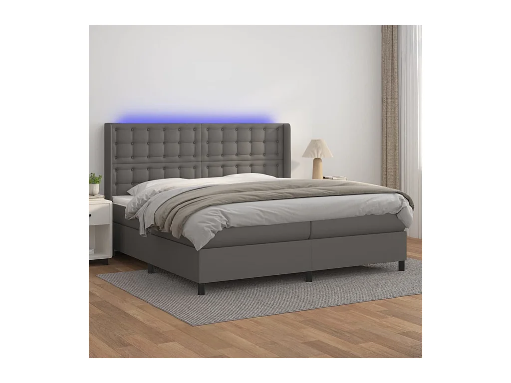 Sommier à lattes de lit matelas LED Gris 200x200 cm Similicuir
