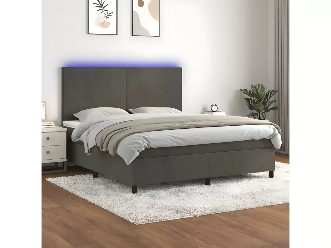 Kauf Unique Boxspringbett mit Matratze & LED Dunkelgrau 180x200 cm Samt