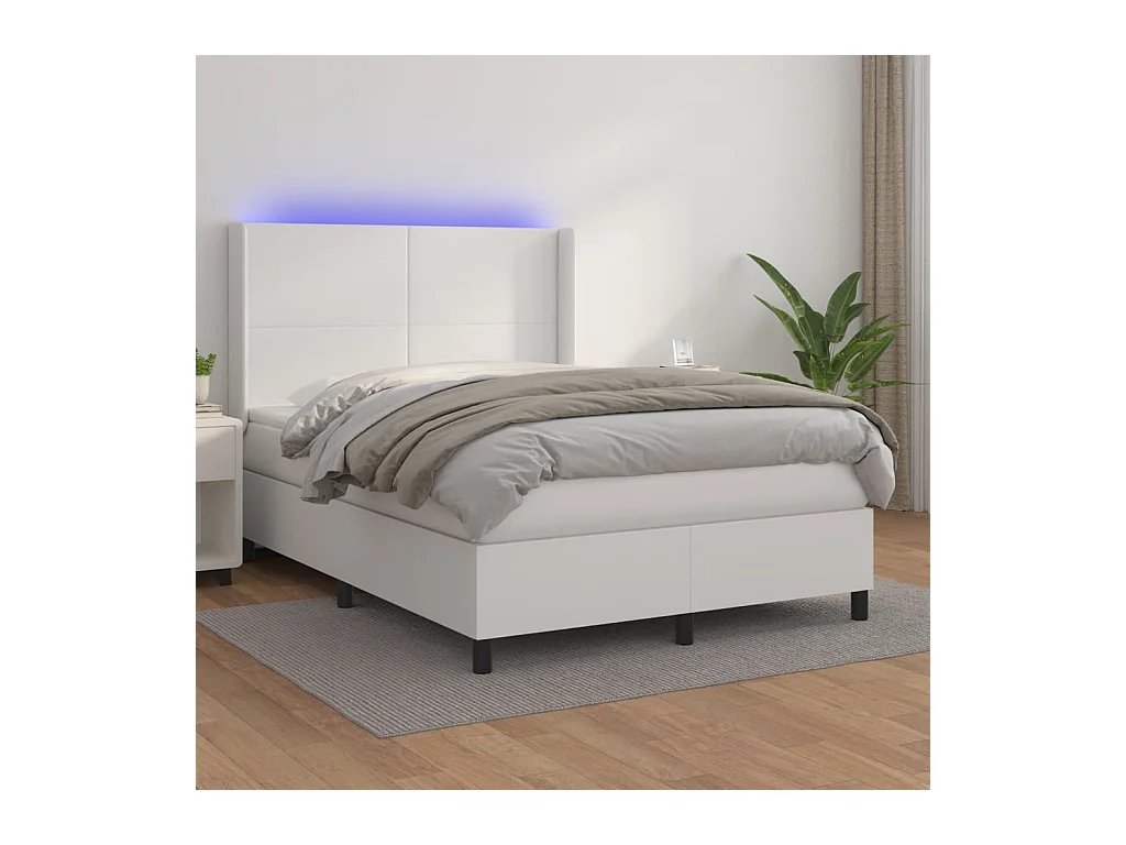 Sommier à lattes de lit matelas LED Blanc 140x200 cm Similicuir