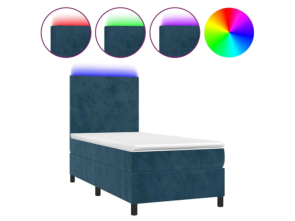 Cama box spring c/ colchão/LED 80x200 cm veludo azul-escuro