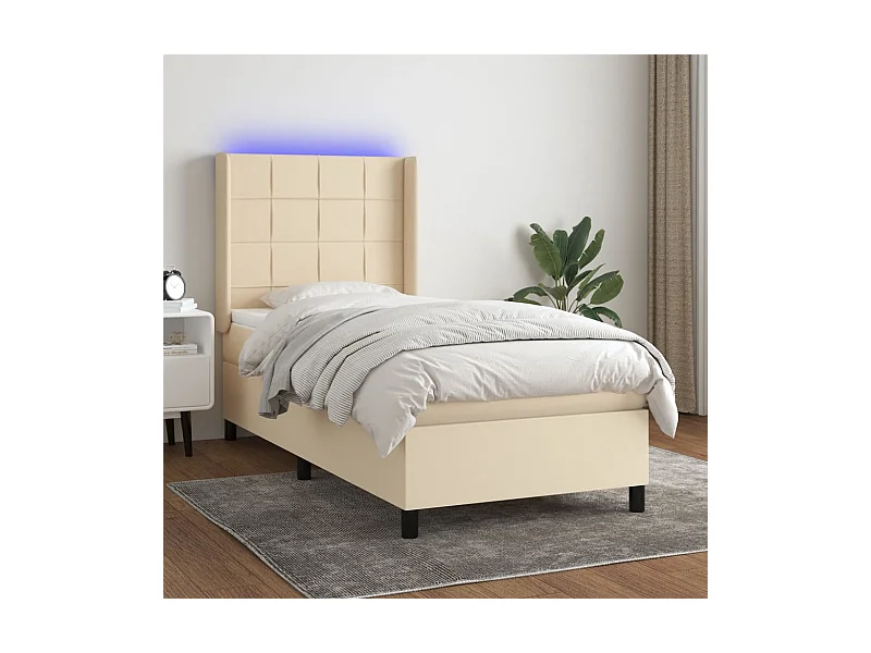 Sommier à lattes de lit matelas et LED Crème 90x190 cm Tissu