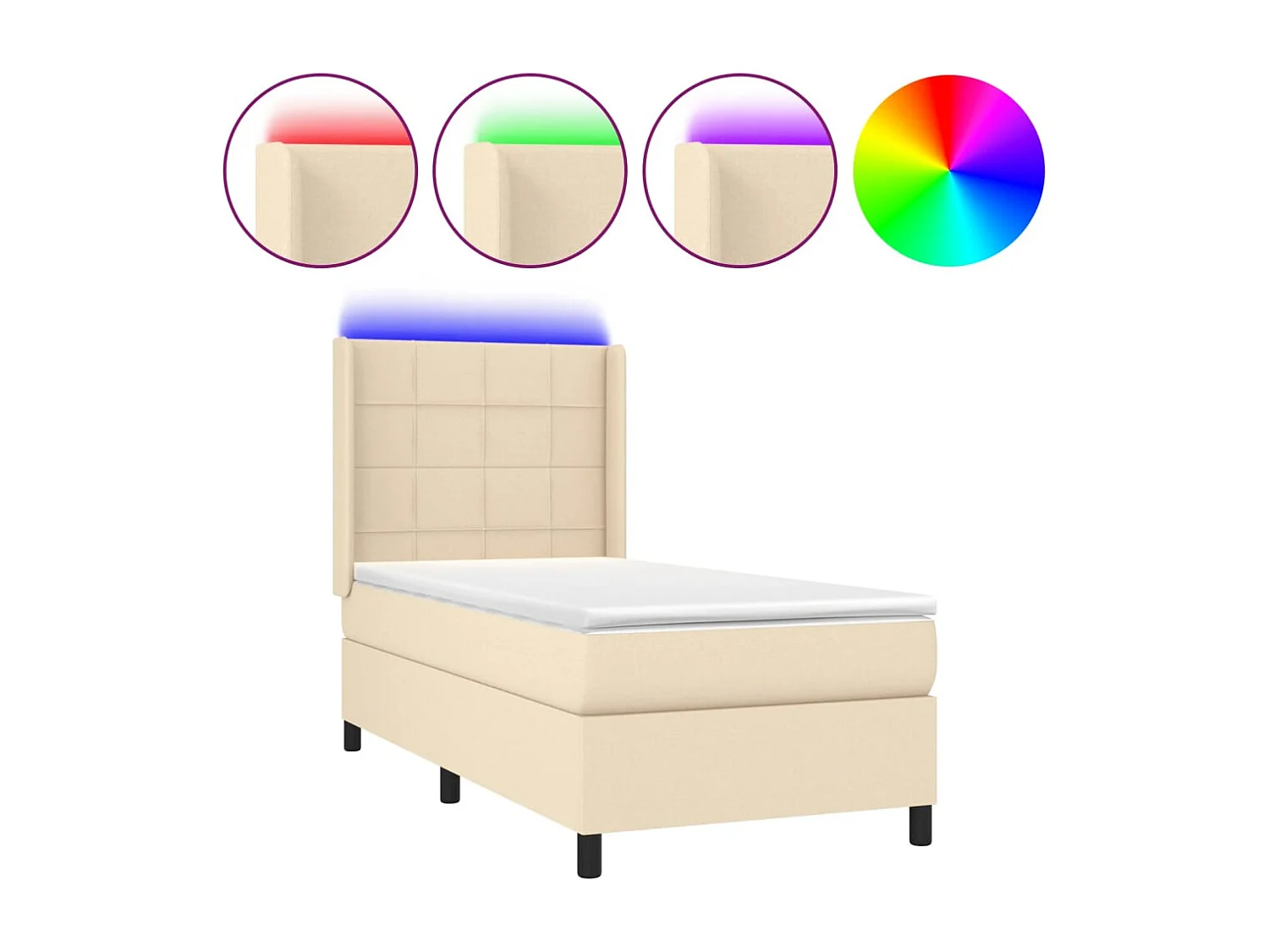 Sommier à lattes de lit matelas et LED Crème 90x190 cm Tissu
