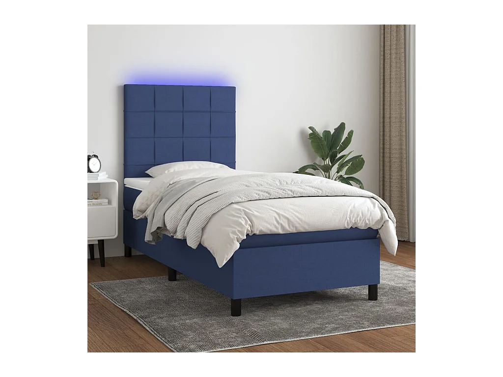 Sommier à lattes de lit avec matelas et LED Bleu 80x200cm Tissu