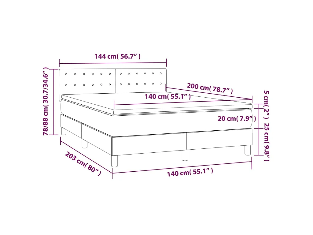 Boxspringbett mit Matratze & LED Dunkelbraun 140x200 cm Stoff