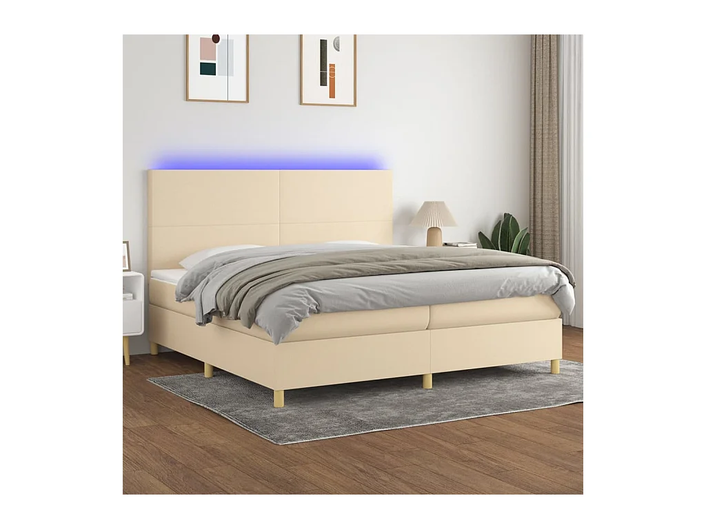 Letto a Molle Materasso e LED bianco 200x200cm in Tessuto