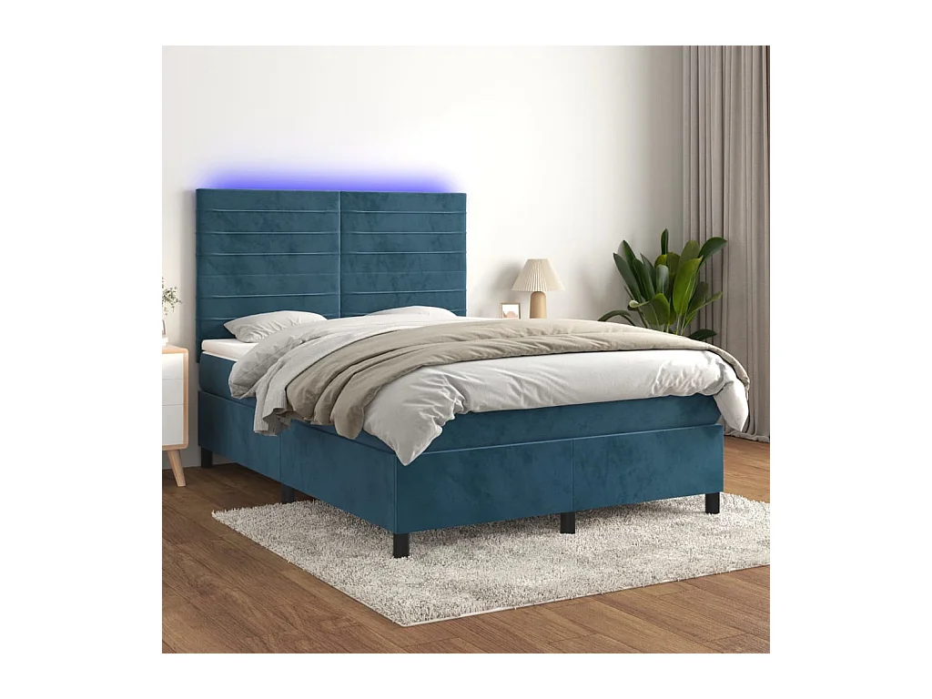 Sommier à lattes de lit avec matelas LED Bleu foncé 140x190 cm