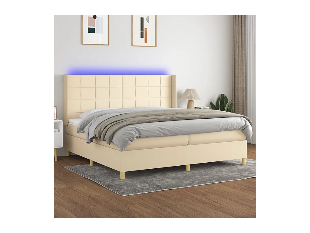 Sommier à lattes de lit matelas et LED Crème 200x200 cm Tissu