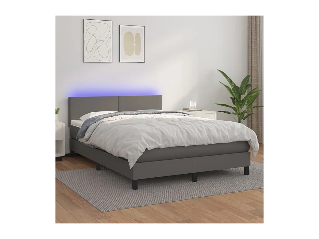 Sommier à lattes de lit avec matelas et LED Gris 140x200 cm