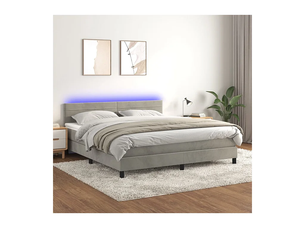 Sommier à lattes de lit avec matelas LED Gris clair 160x200 cm