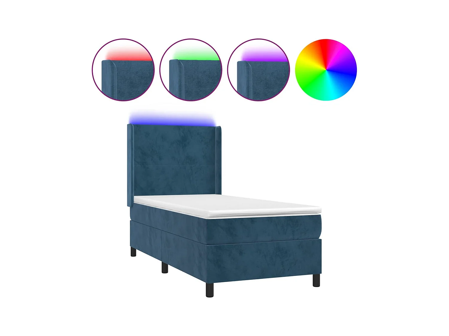 Letto a Molle con Materasso e LED Blu Scuro 90x190cm in Velluto