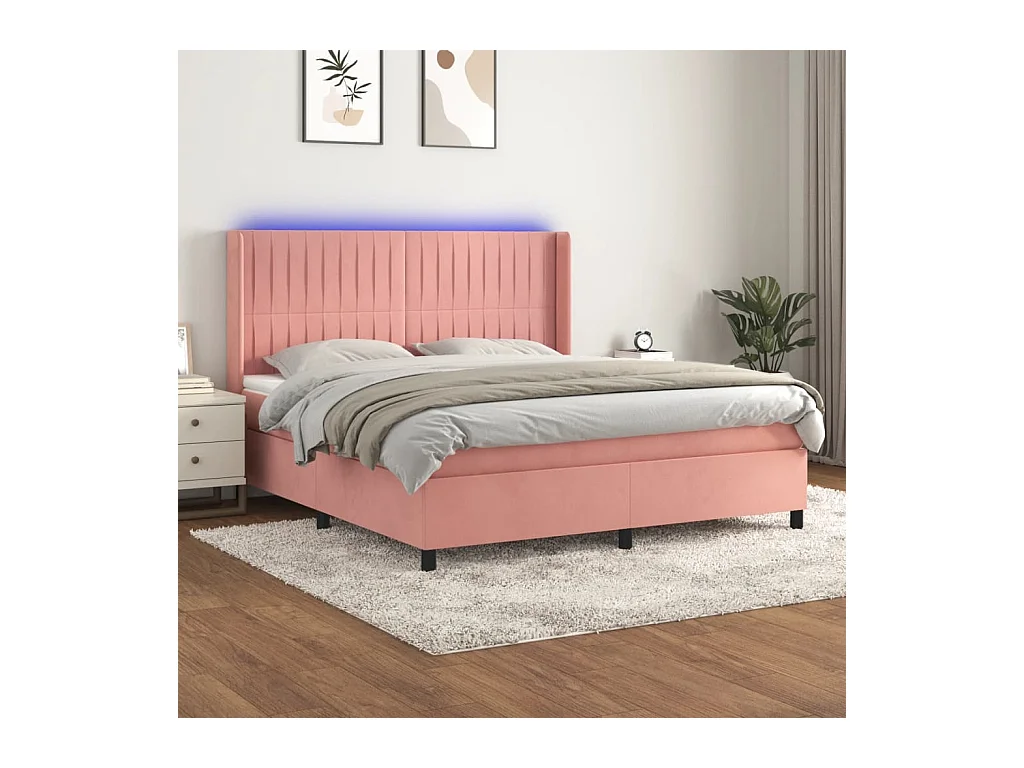 Letto a Molle con Materasso e LED Rosa 160x200 cm in Velluto