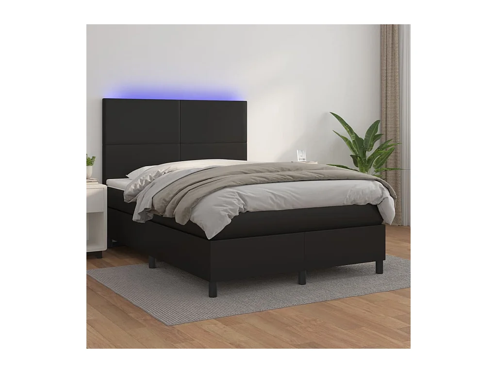 Sommier à lattes de lit avec matelas et LED Noir 140x200 cm