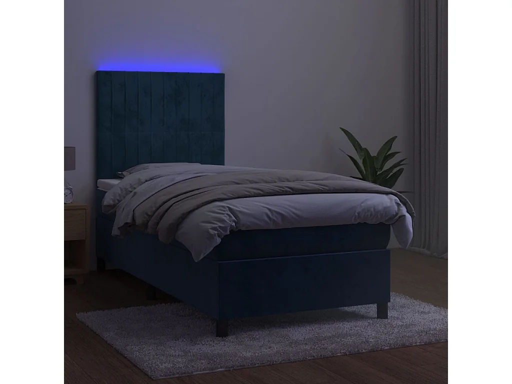 Boxspringbett mit Matratze & LED Dunkelblau 90x200 cm Samt