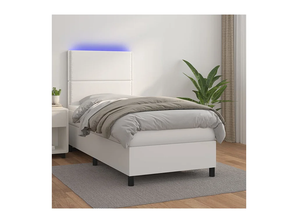 Boxspring met matras en LED kunstleer wit 90x200 cm
