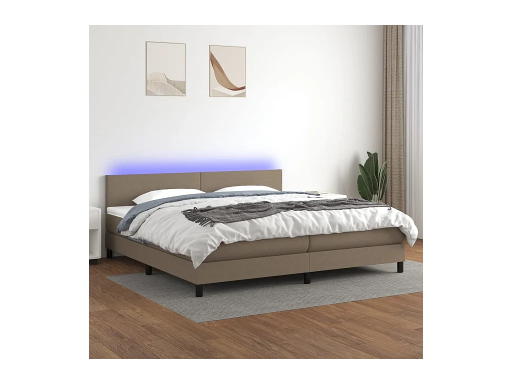Sommier à lattes de lit et matelas et LED Taupe 200x200cm Tissu