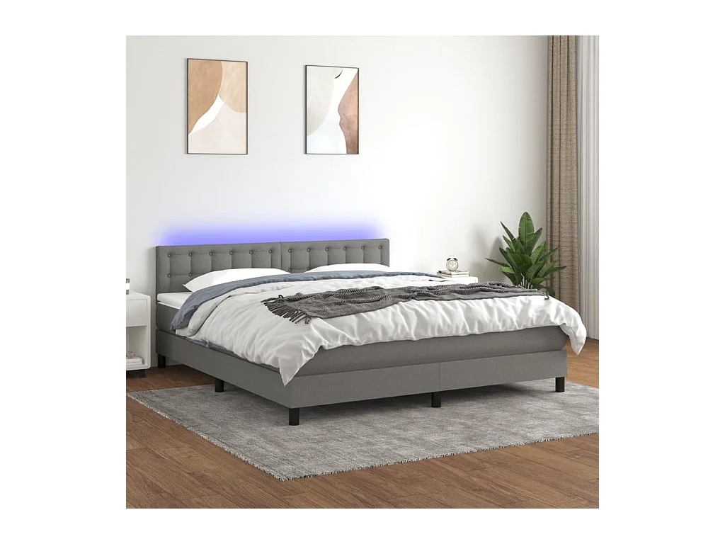 Sommier à lattes de lit matelas LED Gris foncé 160x200 cm Tissu
