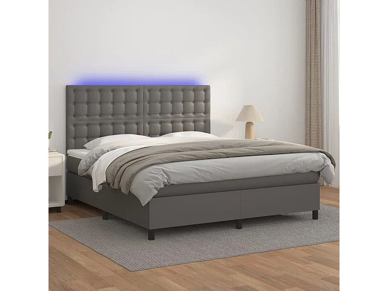 Giroletto Molle con Materasso e LED Grigio 160x200cm Similpelle