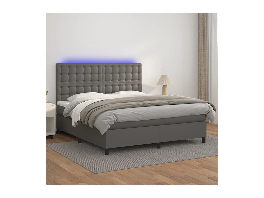 Sommier à lattes de lit avec matelas et LED Gris 160x200 cm